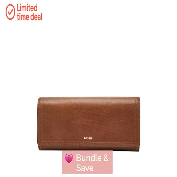 Leather RFID-Blocking Flap Clutch Wallet with 12 Card Slots & Zipper Pockets - Picture 2 of 7